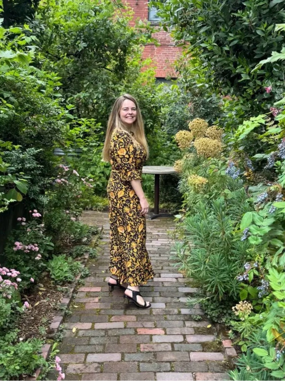 RHODE Felix Dress Black & Gold Floral Midi Dress with Ruffle Hem Sz 10 - Picture 8 of 17
